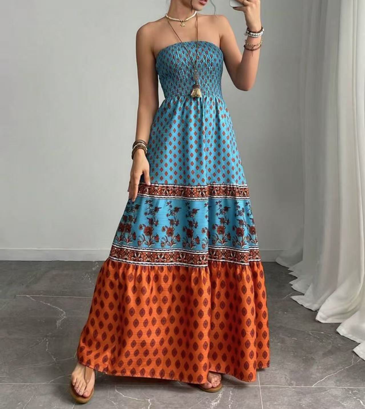 Womens Vacation Strapless Maxi Dress