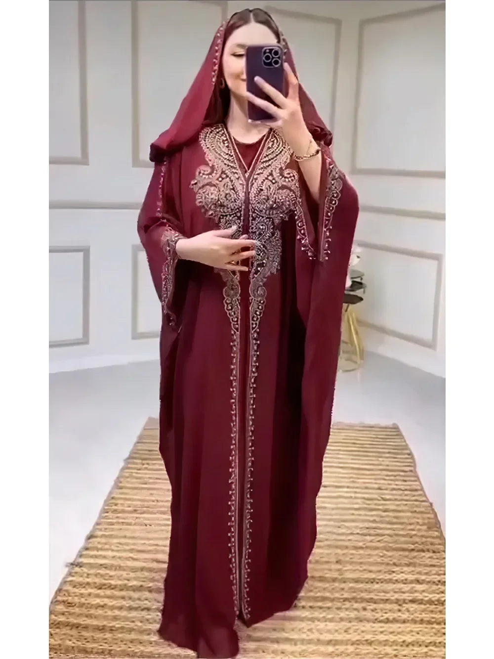 ALFO Muslim Dress for Women Hooded Abaya 2 Piece Set Diamond Jalabiya Morocco Party Dresses Dubai Abayas Kaftan Vestido Long Robe