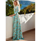 Dress mid sleeve v-neck mopping maxi skirt