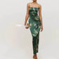 Floral Print Split Slit Silk Sleeveless Maxi Dress With Waist Tie For Women