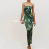 Floral Print Split Slit Silk Sleeveless Maxi Dress With Waist Tie For Women