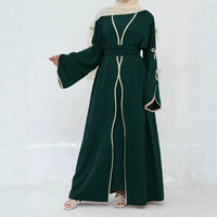 Ladies' Arab Long Gown with Bow Knot Soft Comfortable Casual Solid Color Outer Dress with Belt
