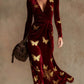 Womens V-neck Long-sleeve Maxi Dress
