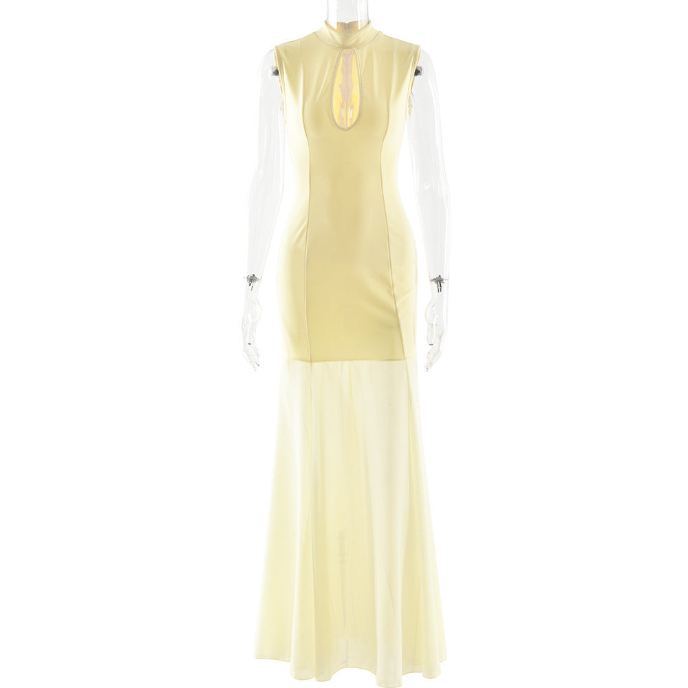Hollow-out Strapless Waist-cinching Sheer Mermaid Maxi Dress