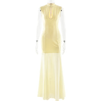 Hollow-out Strapless Waist-cinching Sheer Mermaid Maxi Dress