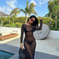 Mesh Sheer Long-sleeve Dress Maxi Dress