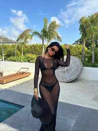 Mesh Sheer Long-sleeve Dress Maxi Dress