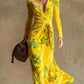 Womens V-neck Long-sleeve Maxi Dress