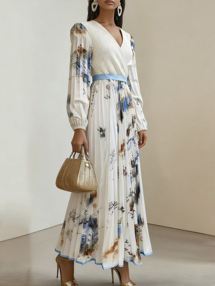 Elegant Pleated V-Neck Dress