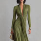 Womens Pleated V-Neck Dress