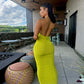 Slim-fit Deep V-neck Metal Halter Maxi Dress