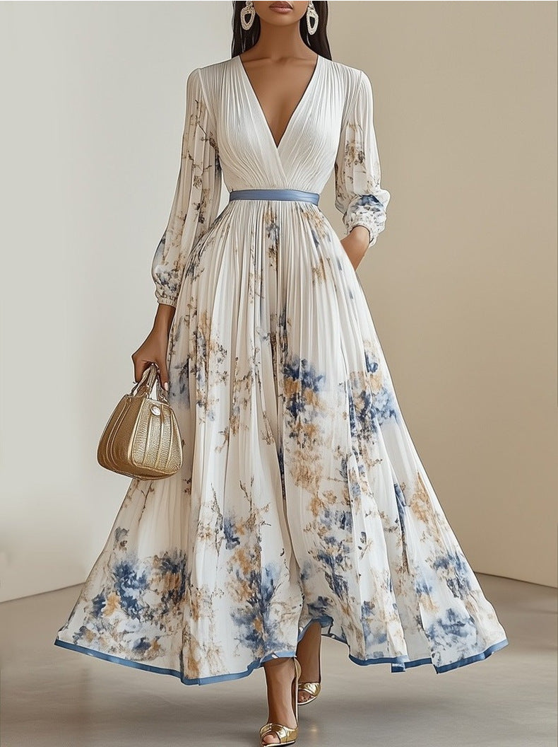 Elegant Pleated V-Neck Dress