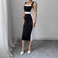 Women's Intellectual Style Dress With Square Neckline, Spaghetti Straps, And Color-blocked Maxi Dress