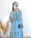 2-Piece Long Sleeve Shirt and Skirts Set for Women Elegant Abaya Dubai Turkey Islamic Casual Tops Monochromatic Skirt Fashion