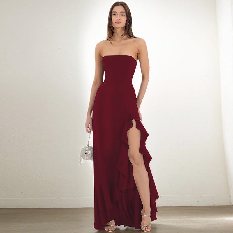 Sexy Split Maxi Dress Tube Top Temperament Women's Dress