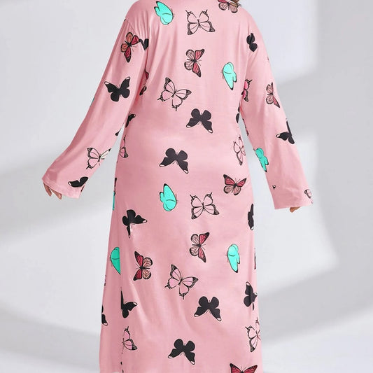 Women's Long Sleeve Printed Drop Shoulder Maxi Dress