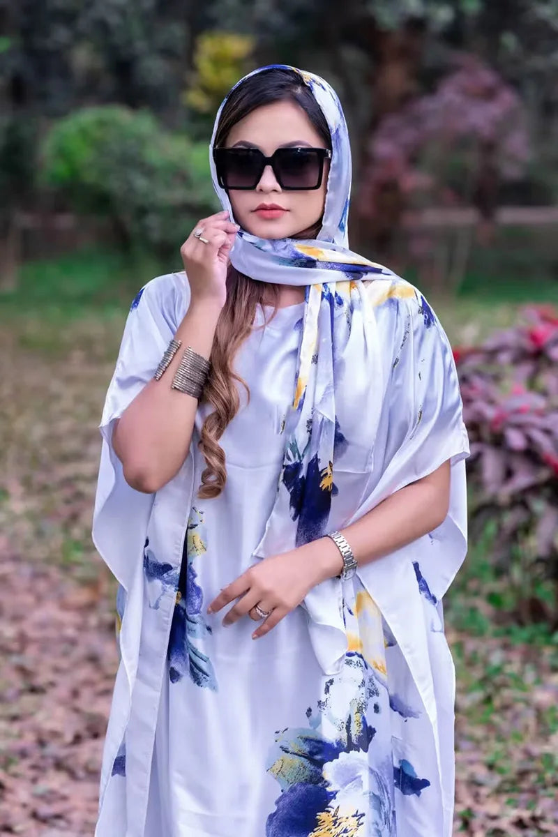African Dresses For Women Plus Size Summer Boho Silk Printed Muslim Hijab Kaftan Dress Middle East Traditional Lady beach Abaya