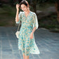 Elegant Waist Cinching Floral Silk Dress