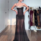 Black Mesh Patchwork Printed Slit Maxi Dress