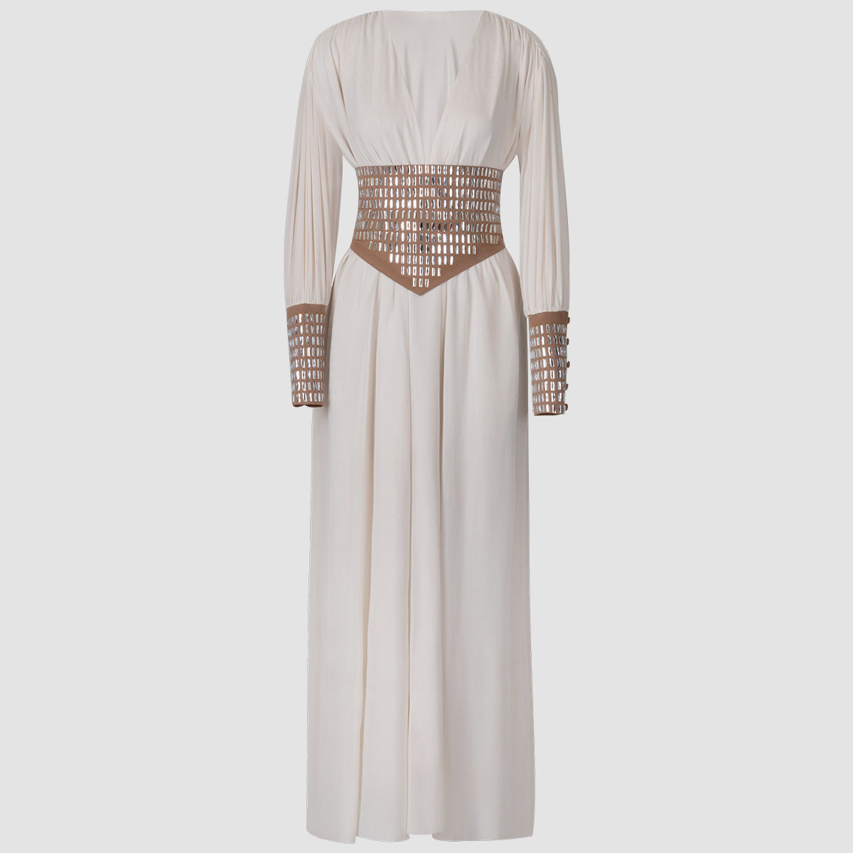 Deep V Long Sleeve Diamond Waist Maxi Dress