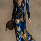 Womens V-neck Long-sleeve Maxi Dress
