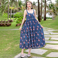 Beach Vacation French Style Floral Maxi Dress