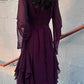 Burgundy Beaded Square Neck Ruffle Maxi Dress