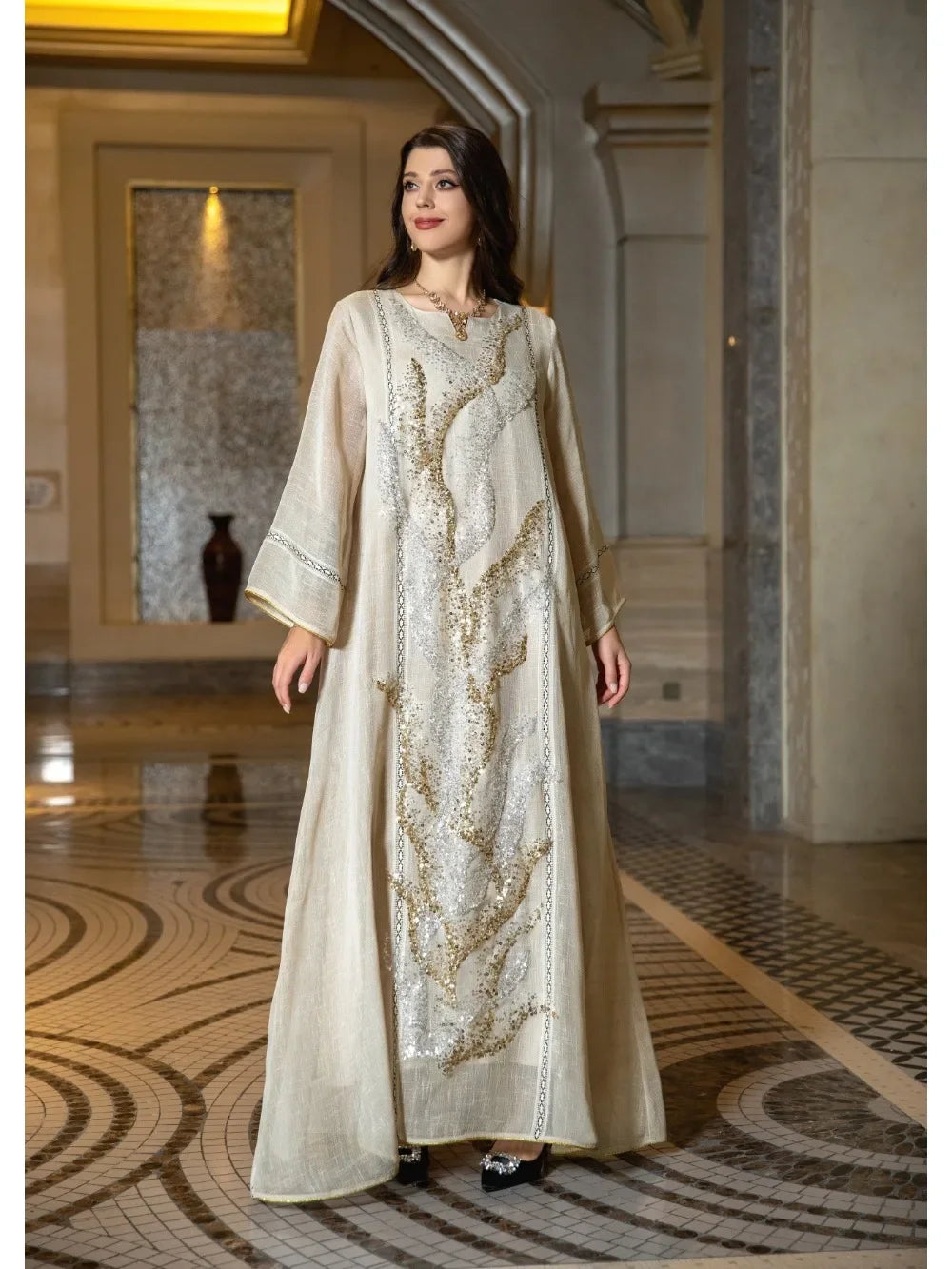 Eid Muslim Party Dress for Women Abaya Jalabiya Evening Long Dresses Sequins Morocco Abayas Kaftan Islam Vestidos Arab Long Robe