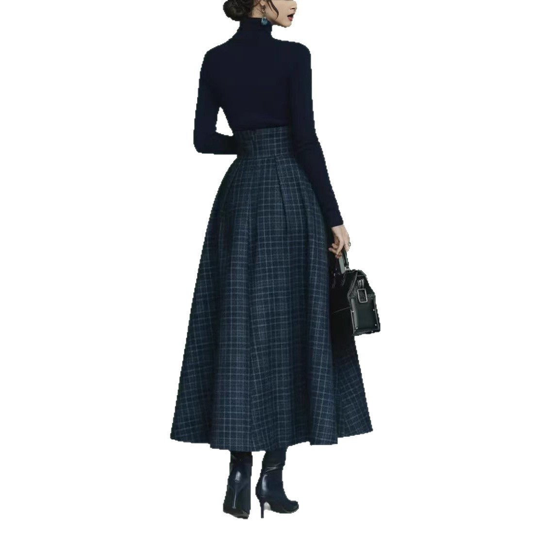 Solid-color Textured Long-sleeve Elegant Maxi Dress
