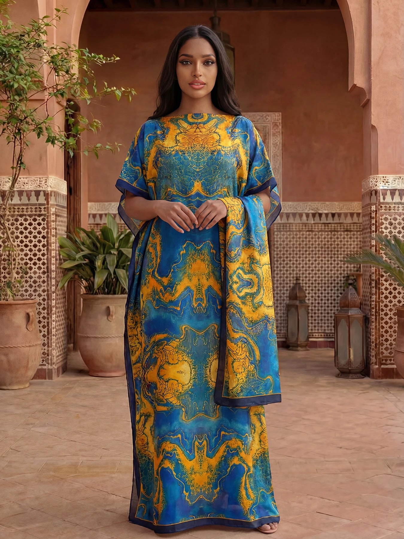 NEW Fashion Summer Dress With Big Scarf Dubai Turkey Kaftan Muslim Loose Abaya Women African Casual Leopard Print Shawl Robe