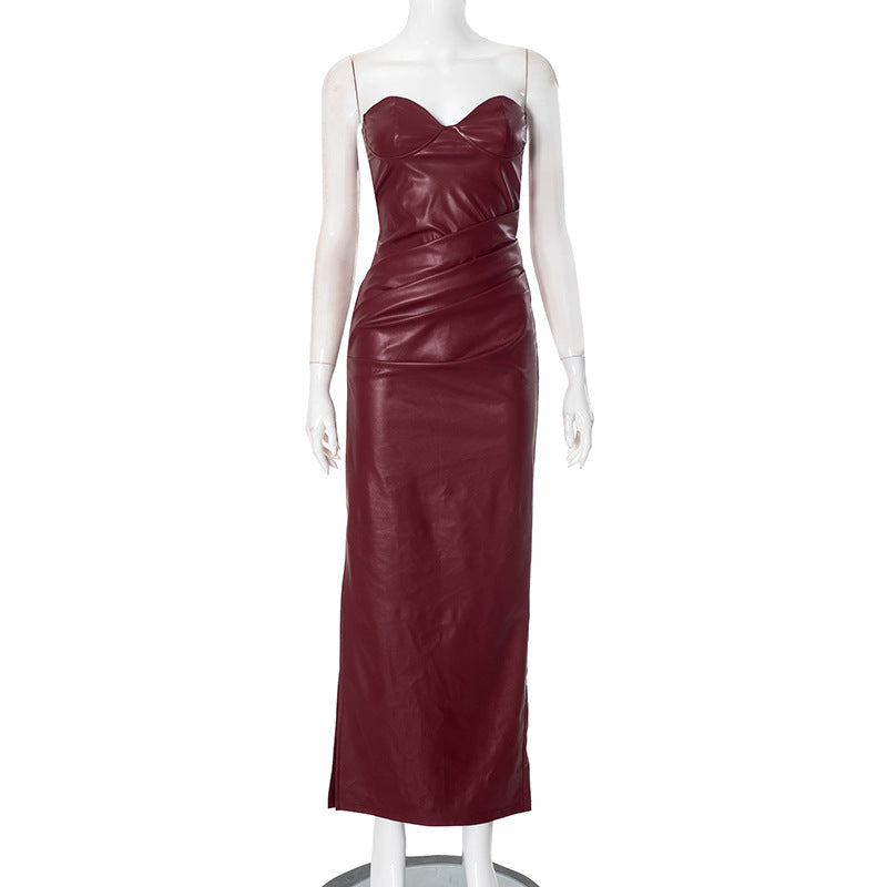 Tube Top Women's Tight Leather Maxi Dress