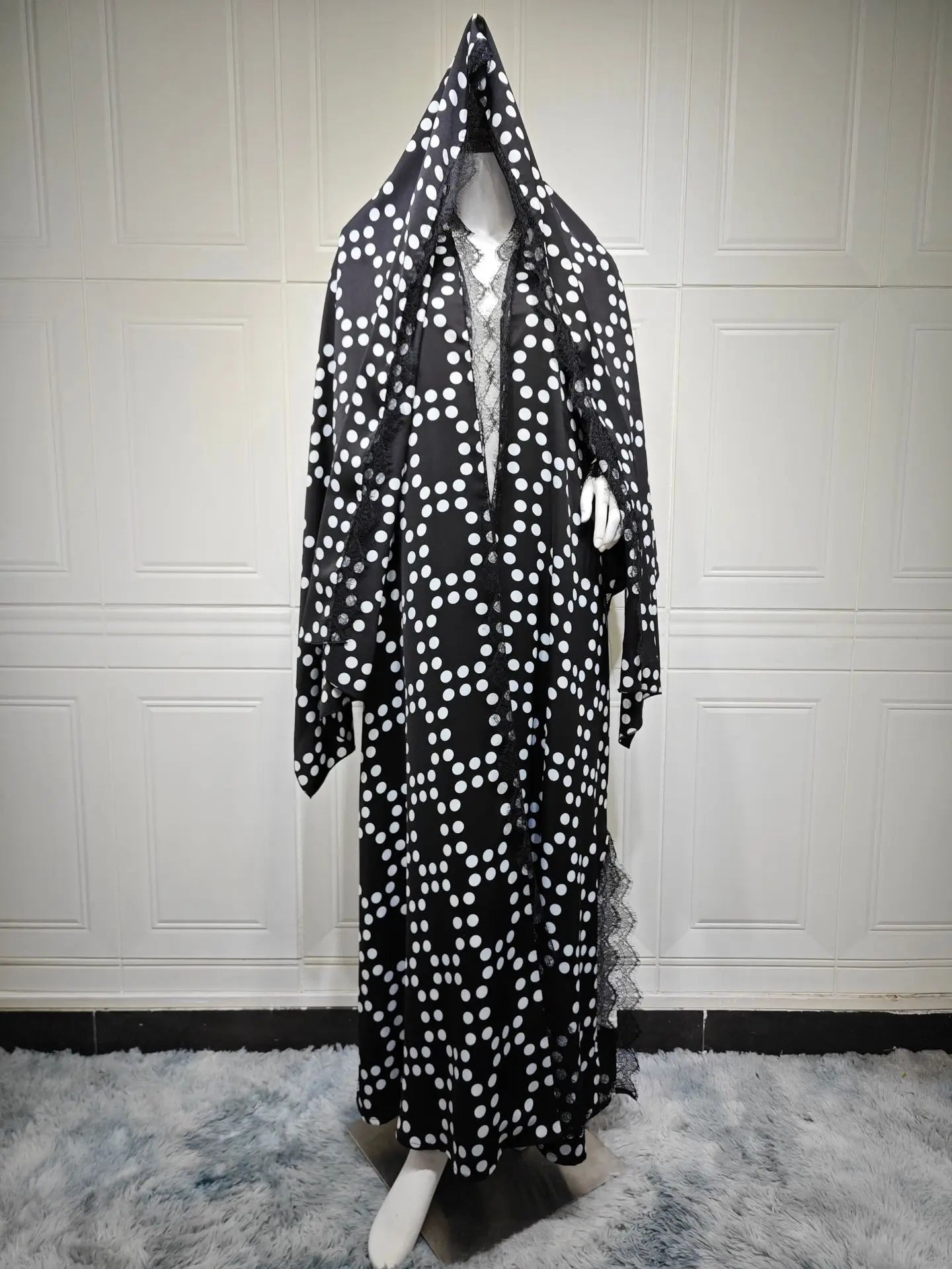 Eid Jalabiya Polka Dot Abaya Dubai Kaftan Muslim Woman Hijab Dress Kebaya Caftan Marocain Femme Robe Islam Clothing Ramadan Gown