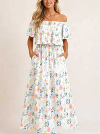 Printed Off-shoulder Short-sleeve Maxi Dress