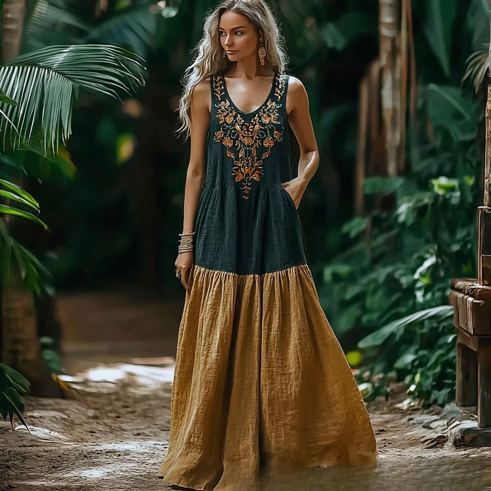 Bohemian-style Vacation Maxi Dress With Floral Print