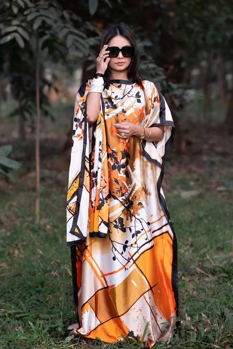 African Dresses For Women Plus Size Summer Boho Silk Printed Muslim Hijab Kaftan Dress Middle East Traditional Lady beach Abaya