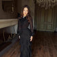 Elegant Ruffled Long-sleeve Waist-cinched Maxi Dress