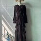 Elegant Ruffled Long-sleeve Waist-cinched Maxi Dress