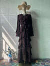 Elegant Ruffled Long-sleeve Waist-cinched Maxi Dress