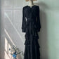 Elegant Ruffled Long-sleeve Waist-cinched Maxi Dress