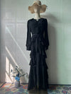 Elegant Ruffled Long-sleeve Waist-cinched Maxi Dress