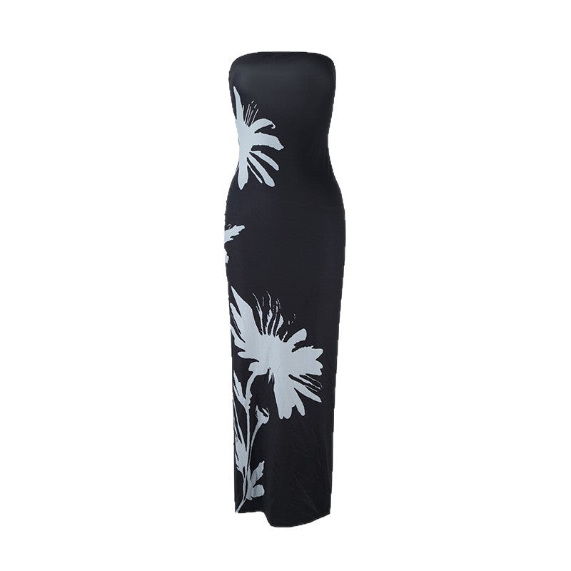 Body-hugging, Sexy Off-shoulder Printed Maxi Dress