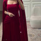 Elegant Burgundy Square - Neck Cape  Maxi Dress