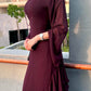 Burgundy Beaded Square Neck Ruffle Maxi Dress