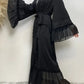 Eid Muslim Black Abaya for Women Djellaba Morocco Dress Dubai Embroidery Flare Sleeve Lace Abayas Dubai Islam Robe with Belt