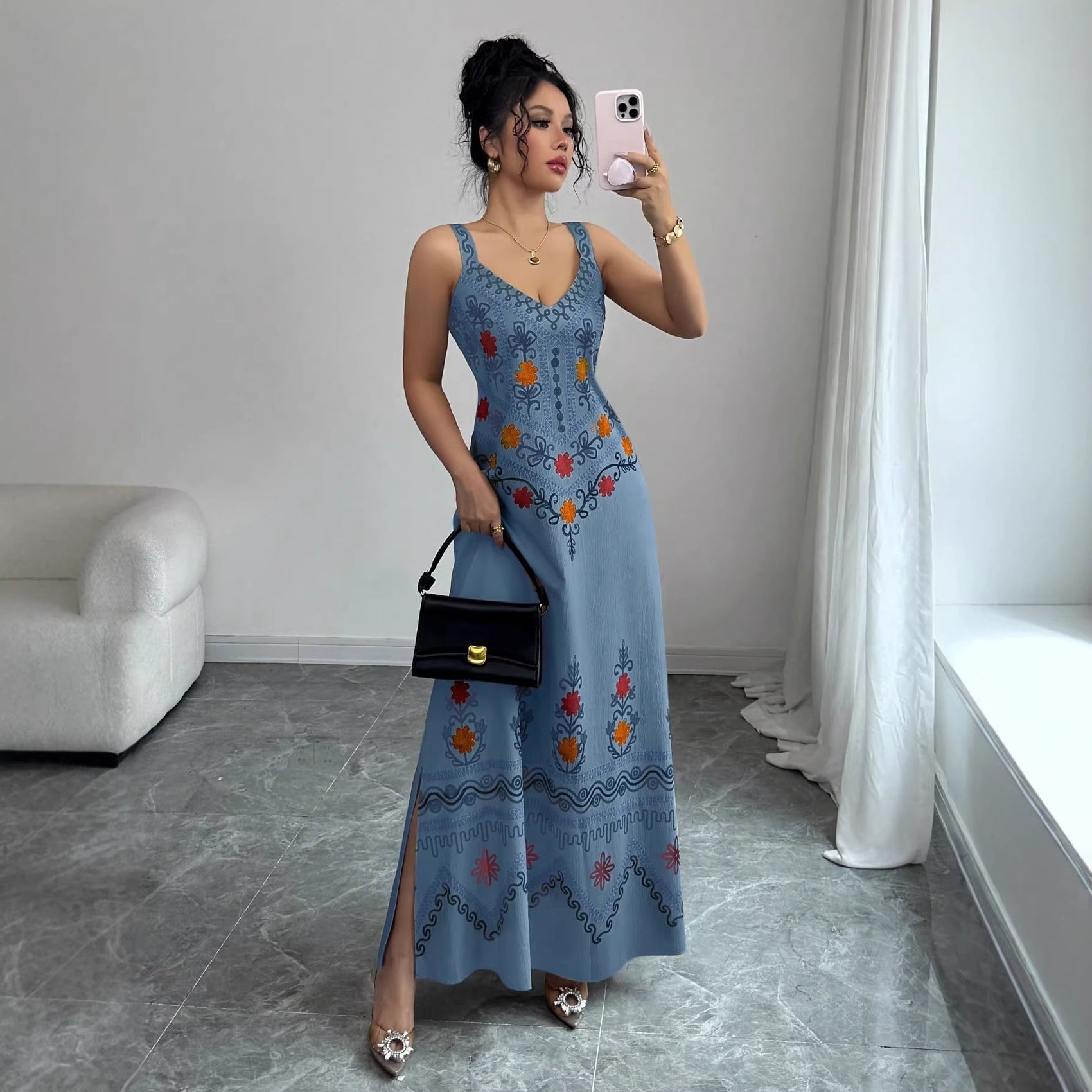 Women's Retro Sweet High Slit Maxi Dress