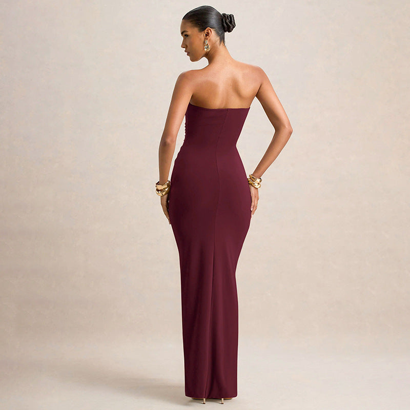 Slim Pleated Wrap Ribbon Dress