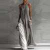 Women Strappy Maxi Dress A-line Vest Type Color Block Summer Beach Dress Loose Casual Halter Neck Pocket Side Split Long Dresses