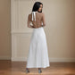 Neck Hanging Sleeveless Pleated Maxi Dress Flattering Backless Gown