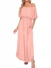 Printed Off-shoulder Short-sleeve Maxi Dress