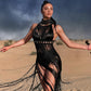 Womens Elegant Vintage Handwoven Tassel Maxi Dress